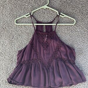 La Hearts Lace Trim Camisole in Deep Purple